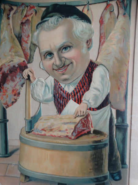 German Butcher - Comical Stone Litho Display Cutout Figure c 1900