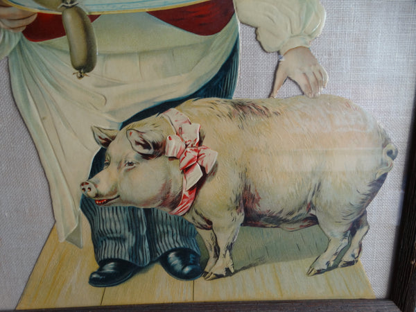 Pork Butcher Stone Litho Store Display Cut-out Figure c 1900