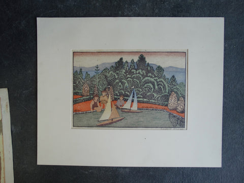 Anders Aldrin- The Boat Race - Block Print  circa 1930s AP1268