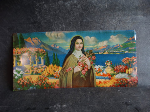 Mexican Tin Litho Sign - Virgin Mary in Paradise Vista AP1320