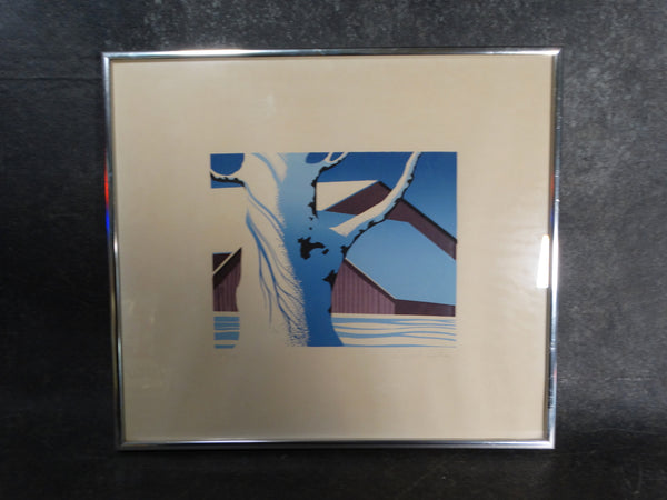 Eyvind Earle Serigraph Red Barn In Snow AP1334