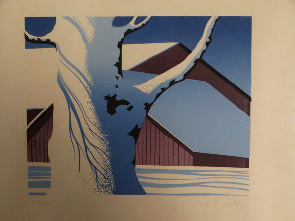 Eyvind Earle Serigraph Red Barn In Snow AP1334