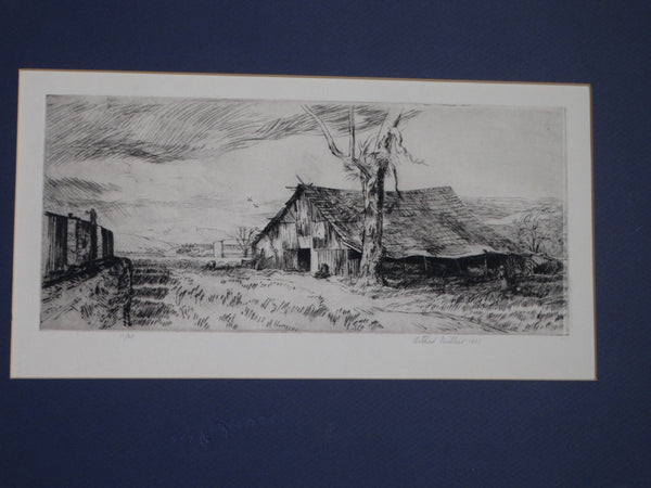 Arthur Millier - Old Barn Paso Robles 1961 Etching AP1365