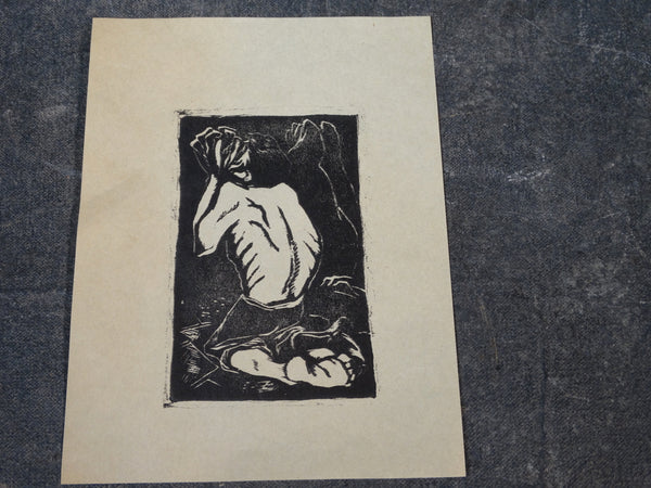 Alberto Beltran  - Kneeling Beggar - Linoleum Engraving - AP1371