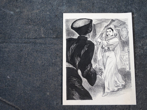 Alberto Beltrán - Ink Drawing - Woman Defending Herself from a Cossack - AP1382