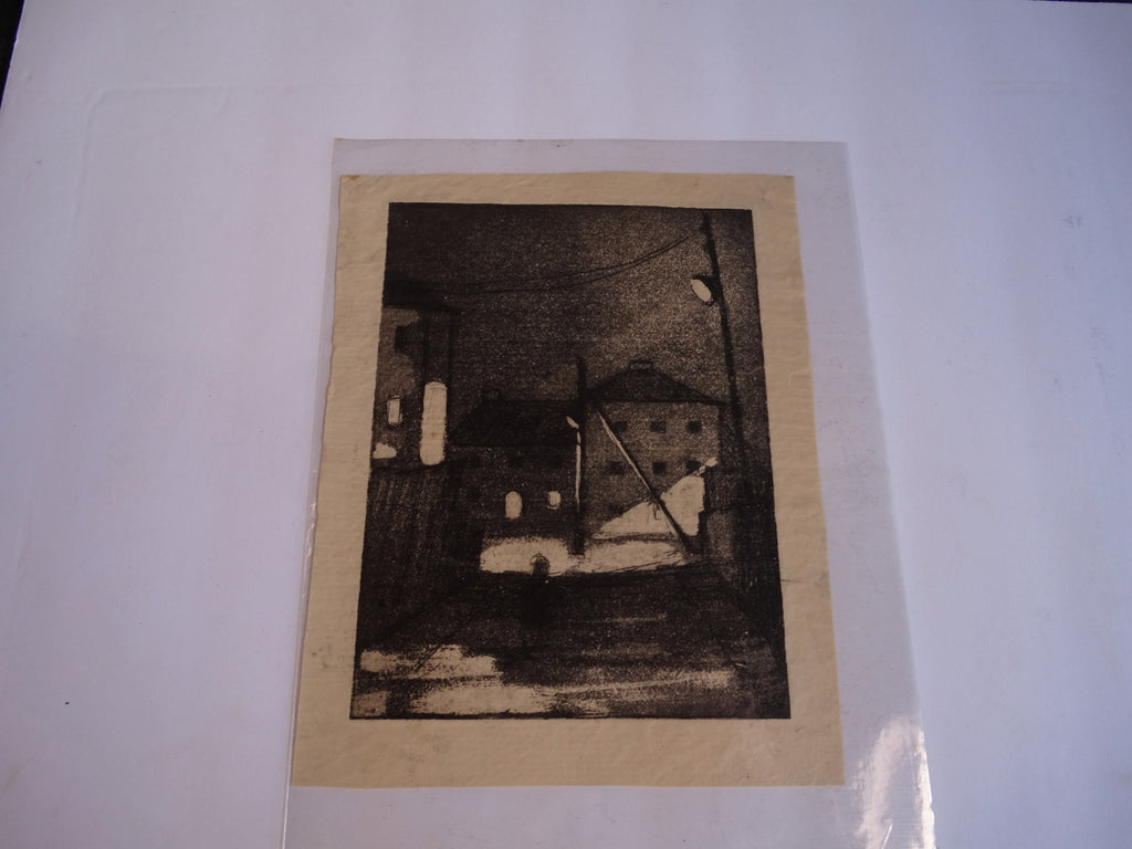 Marie Cofalka - Noctunal Street Scene - Lithograph on Parchment - c1960s AP1397