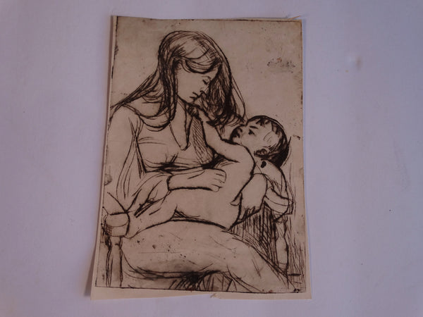 Marie Cofalka - Mother & Child - etching c 1960s AP1403