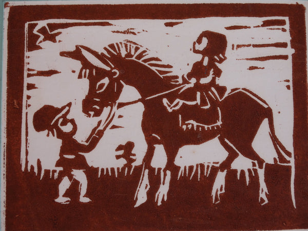 Marie Cofalka - Children with Pony - Linoleum Print AP1410