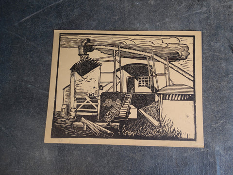 Central American/Mexican Industrial Landscape Lino Cut 1950 AP1461