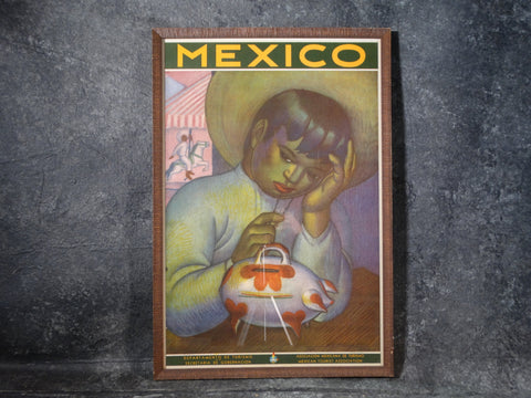 Alfonso X Peña - Boy with Piggy Bank - Mexican Tourism Poster c 1940s AP1539