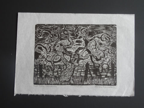 Byron Randall (1918-1999) - Woodcut -  Oak Tree, Sonoma AP1558