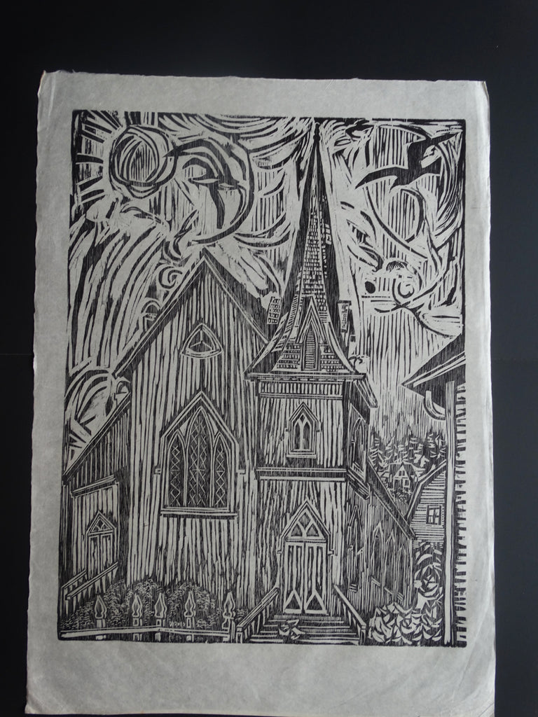 Byron Randall (1918-1999) - Woodcut - Mendocino Church 1962 AP1572