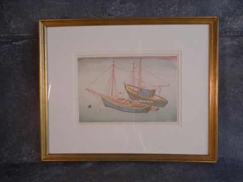 Anders Aldrin (1889- 1970) Block Print - Fishing Boats (Green, Yellow, Red, Blue) 1931 AP1580