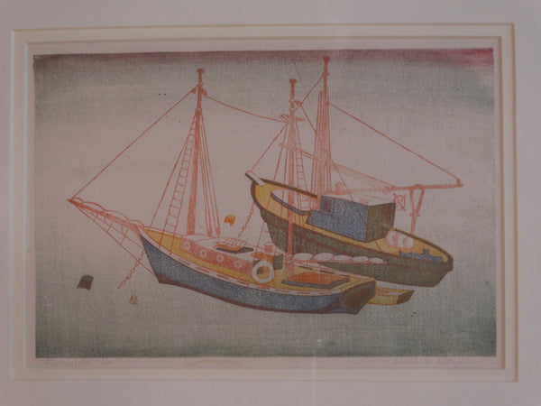 Anders Aldrin (1889- 1970) Block Print - Fishing Boats (Green, Yellow, Red, Blue) 1931 AP1580