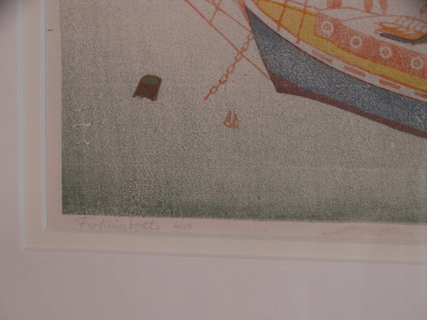 Anders Aldrin (1889- 1970) Block Print - Fishing Boats (Green, Yellow, Red, Blue) 1931 AP1580