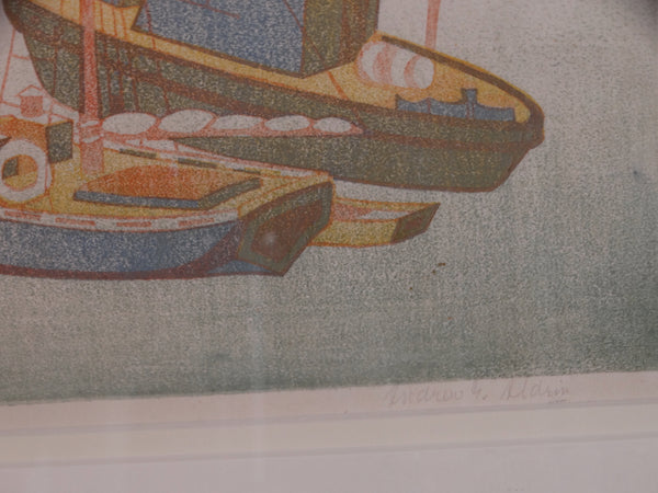 Anders Aldrin (1889- 1970) Block Print - Fishing Boats (Green, Yellow, Red, Blue) 1931 AP1580