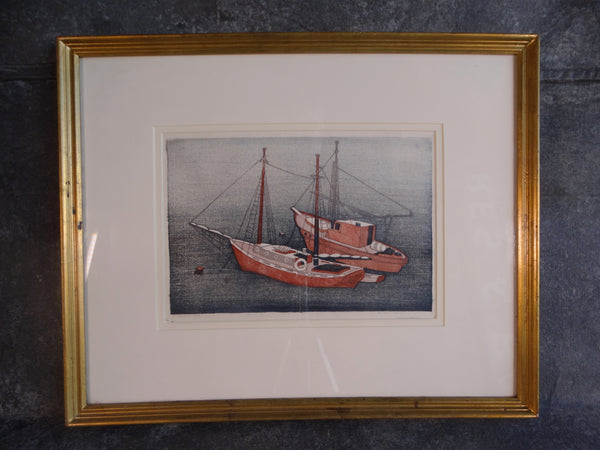 Anders Aldrin (1889- 1970) Block Print - Fishing Boats (Blue, Red & White) 1931 AP1581