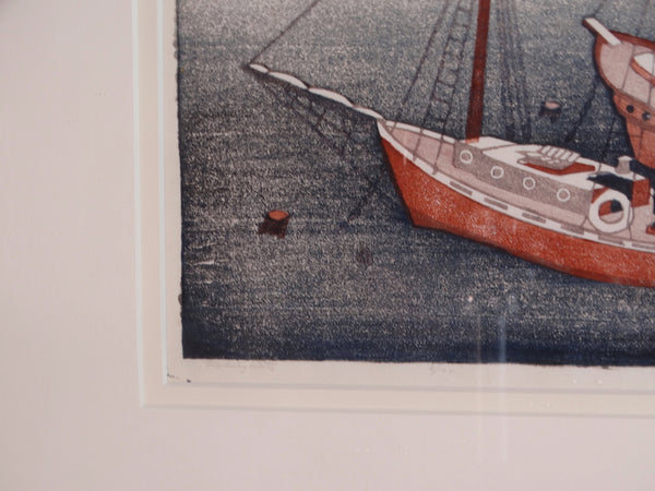 Anders Aldrin (1889- 1970) Block Print - Fishing Boats (Blue, Red & White) 1931 AP1581