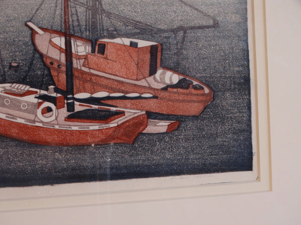 Anders Aldrin (1889- 1970) Block Print - Fishing Boats (Blue, Red & White) 1931 AP1581