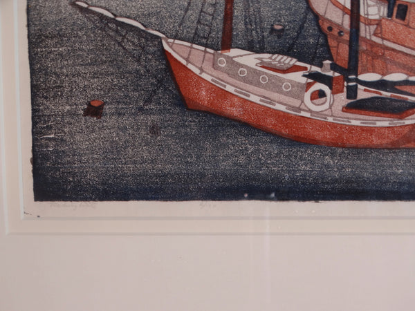Anders Aldrin (1889- 1970) Block Print - Fishing Boats (Blue, Red & White) 1931 AP1581