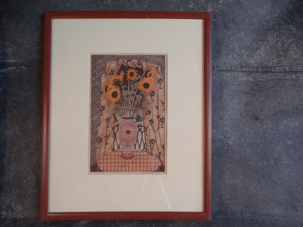 Anders Aldrin (1889- 1970) Block Print - The Bouquet 1932 - Blue Vase, Orange Flowers AP1582