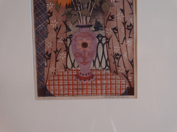 Anders Aldrin (1889- 1970) Block Print - The Bouquet 1932 - Blue Vase, Orange Flowers AP1582