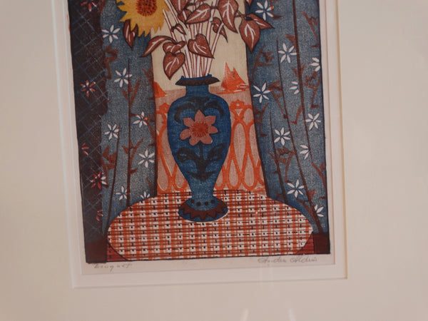 Anders Aldrin (1889- 1970) Block Print - The Bouquet 1934 - Blue Vase, Yellow Flowers AP1583