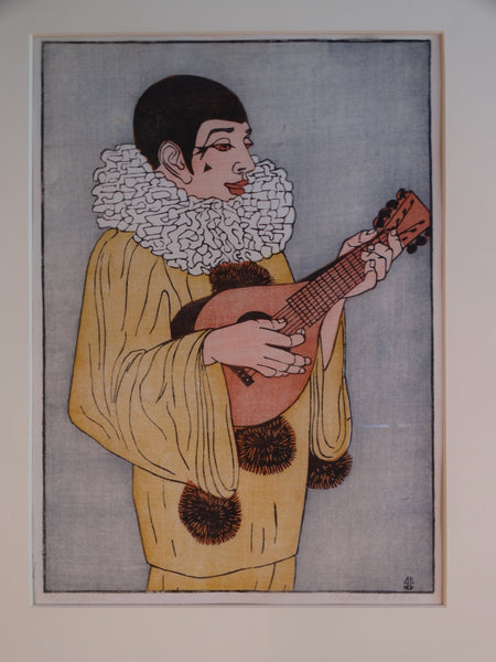 Anders Aldrin (1889- 1970) Block Print - Pierrot 1934 - Blue Background AP1586