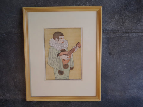 Anders Aldrin (1889- 1970) Block Print - Pierrot 1934 -Yellow Background AP1587
