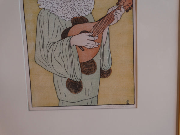 Anders Aldrin (1889- 1970) Block Print - Pierrot 1934 -Yellow Background AP1587