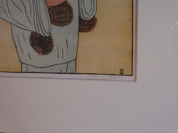 Anders Aldrin (1889- 1970) Block Print - Pierrot 1934 -Yellow Background AP1587