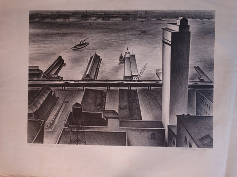 Hudson River at 34th Street Lithograph 1944 AP1616