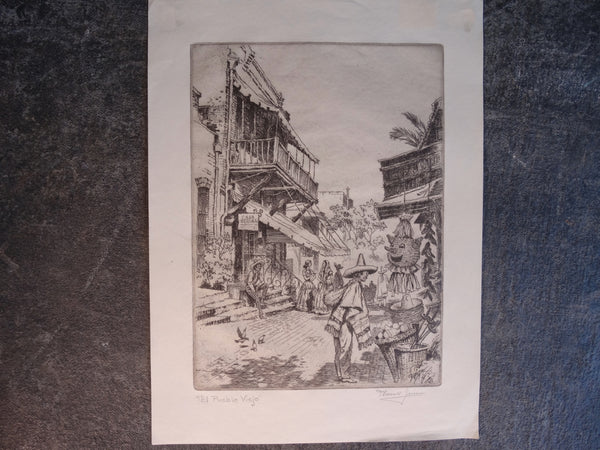 Peter Thorvald Jensen (1895-1965) - El Pueblo Viejo - Etching 1964 AP1623