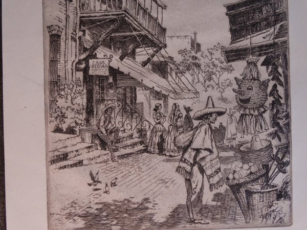 Peter Thorvald Jensen (1895-1965) - El Pueblo Viejo - Etching 1964 AP1623
