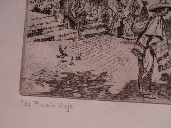 Peter Thorvald Jensen (1895-1965) - El Pueblo Viejo - Etching 1964 AP1623