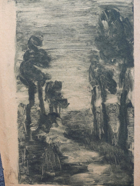 Annita Delano - Stand of Tall Trees Bordering A Path At Night - Lithograph AP1632