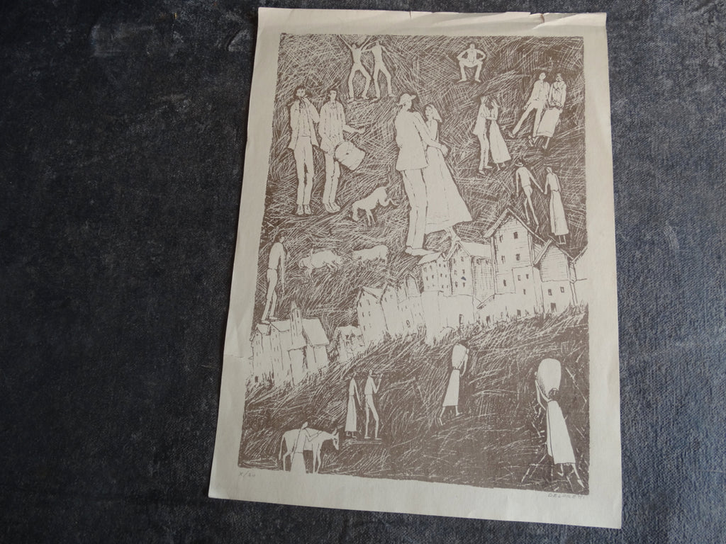 Alfredo Delpretti (1913-2010) - The People of the Town - Block Print AP1635