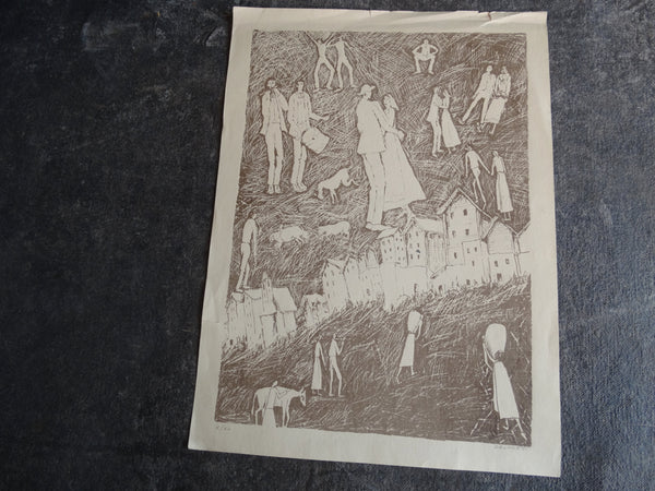 Alfredo Delpretti (1913-2010) - The People of the Town - Block Print AP1635