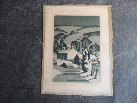 Winter In the Hills - Aquatint c1940s AP1638