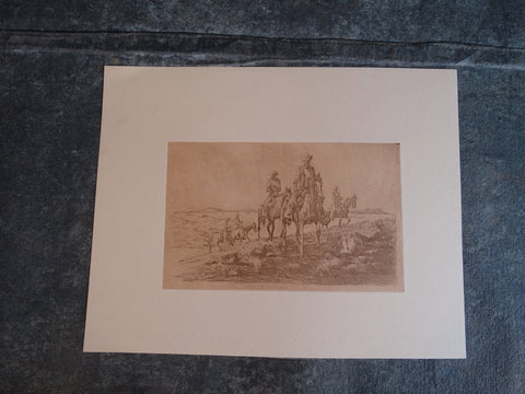 Ed Borein - 5 Cowboys on Horseback  - Late Strike Etching AP1685