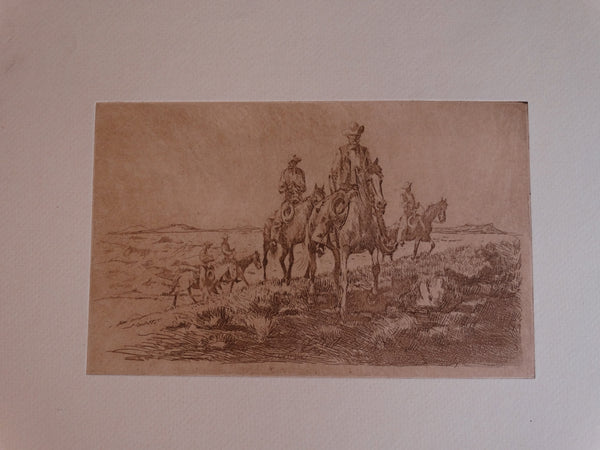 Ed Borein - 5 Cowboys on Horseback  - Late Strike Etching AP1685