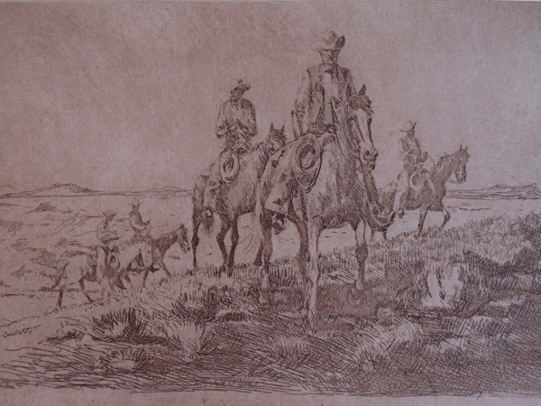 Ed Borein - 5 Cowboys on Horseback  - Late Strike Etching AP1685