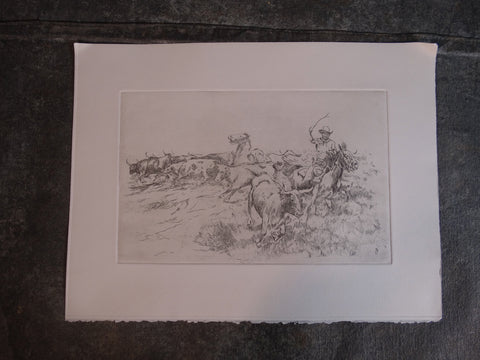 Ed Borein - Cattle Round Up - Late Strike Etching AP1687