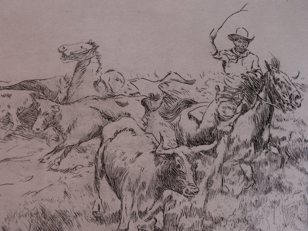 Ed Borein - Cattle Round Up - Late Strike Etching AP1687