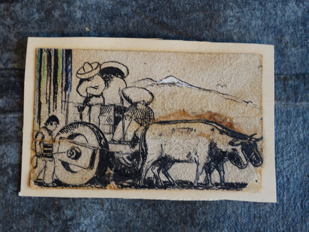Norman H Kamps - Campesinos on their Ox-Cart - Original Illustration Art AP1717
