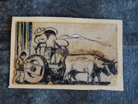Norman H Kamps - Campesinos on their Ox-Cart - Original Illustration Art AP1717