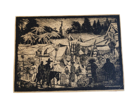 Norman H Kamps - Mexican Village 1920s - Block Print AP1724