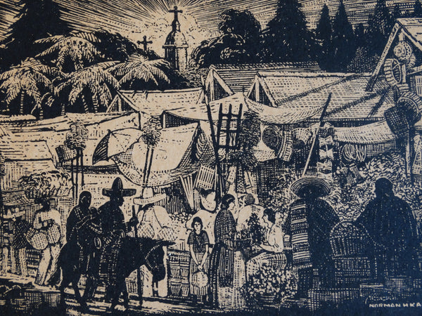Norman H Kamps - Mexican Village 1920s - Block Print AP1724