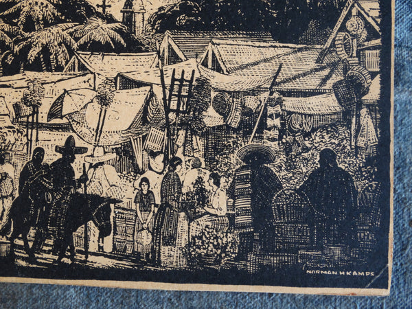 Norman H Kamps - Mexican Village 1920s - Block Print AP1724