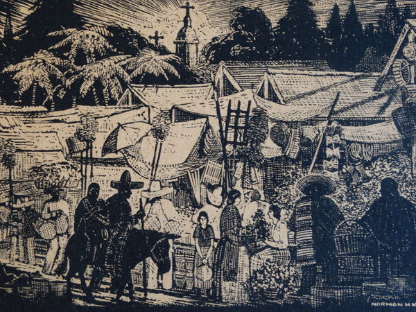 Norman H Kamps - Mexican Village 1920s - Block Print AP1724